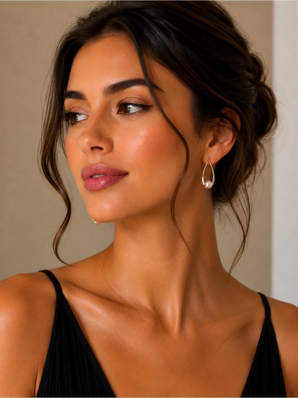 Delicate Gold Hoop Earrings with White Pearl Accent - Women Jewelry